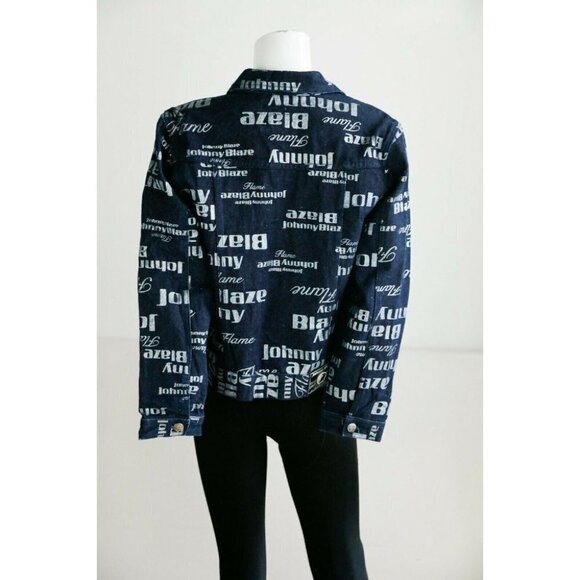 Vintage Johnny Blaze Flame Dark Denim All Over Print Women's Jacket M - Picture 9 of 12